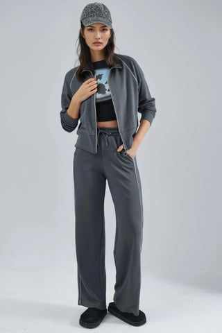 Modal Touch Sweatshirt mit Reißverschluss und Hose im Zwei-Teile-Set
