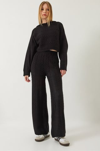 Strukturierter Strick-Crop-Pullover und weite Bein-Hosen Co-Ord-Set