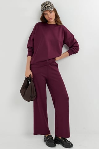 Modal Touch Rundhals Sweatshirt & Weite Beinform Hose Zweiteiliges Set