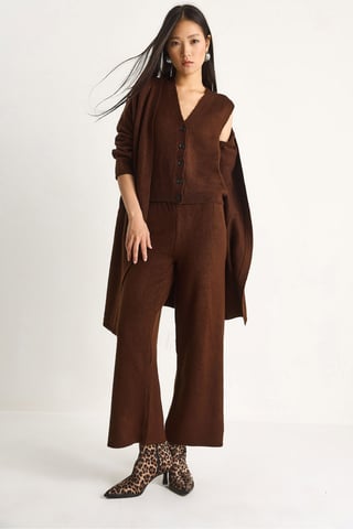 Strick-Cardigan-Weste-Hosen Drei-Teile Coord Set