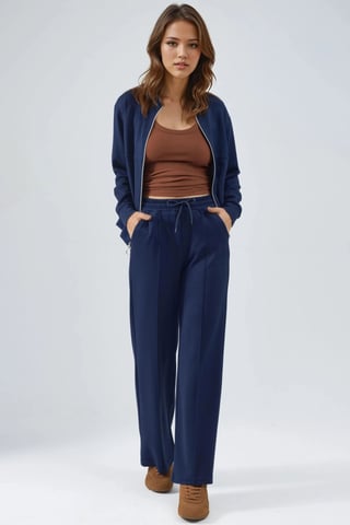 Modal Touch Reißverschluss Sweatshirt & Ripp-Hosen Ko-Ord-Set