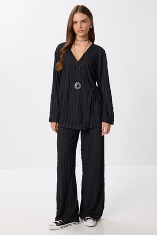 Strukturiertes Doppelreihiges Langarm-Zweiteiliges Set