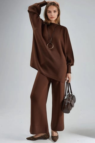 Lockeres Sweatshirt- und Hose-Strick-Set