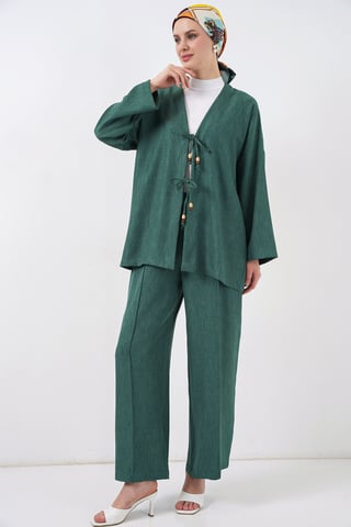 V-Ausschnitt Cardigan und Weit geschnittene Hose Set