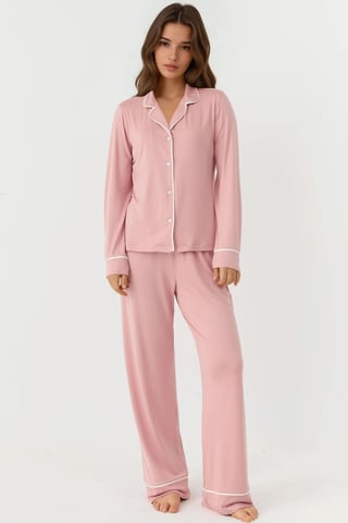 Entspannt geschnittenes Langarm-Pyjama-Set mit extra weichem Griff und Hemdkragen