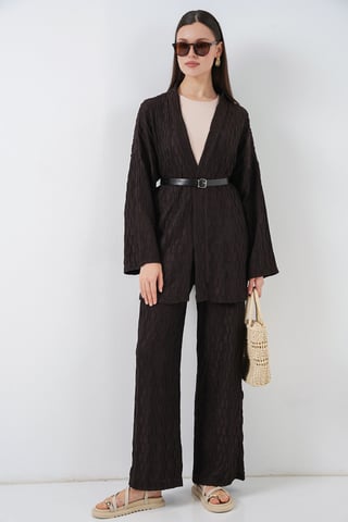 Strukturierte Kimono-Hose mit Schalkragen-Set