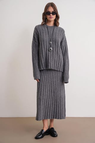 Strukturiertes Oversized-Pullover und Rock Strick-Koordinationsset