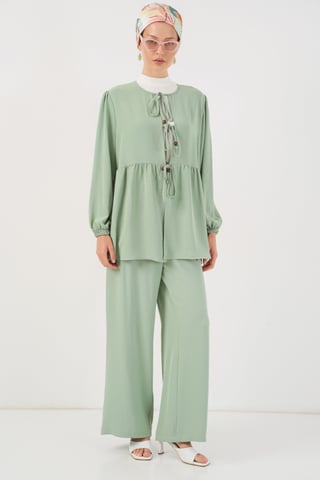 Rundhals Langtunika und Weite-Hosen-Set