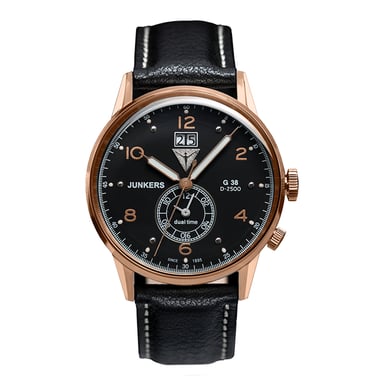 JUNKERS Herren-Quarzuhr der G38-Serie mit schwarzem Lederarmband 6942-5