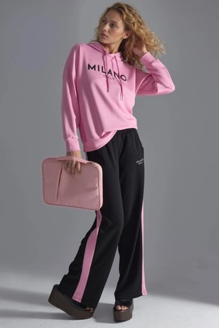 Hiccup Kapuzenset aus Modal: besticktes Oberteil und weite lange Hose (Zweiteiler) - Rosa