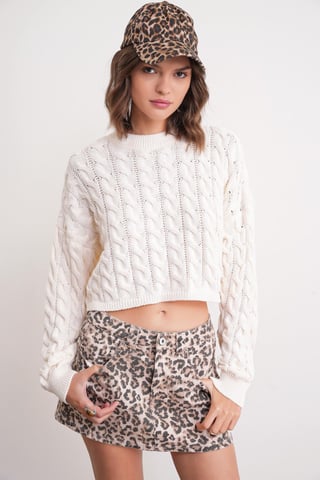 Cable Knit Muster Rundhals Pullover