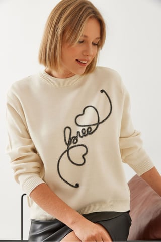 Bestickter Rundhalsausschnitt Pullover