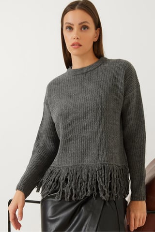 Fransiger Rundhalsausschnitt Crop-Pullover