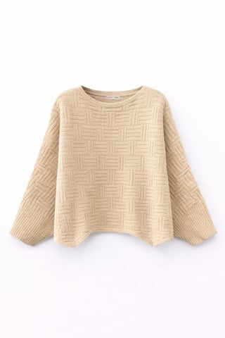 Übergroßer strukturiert gerippter Rundhals-Pullover