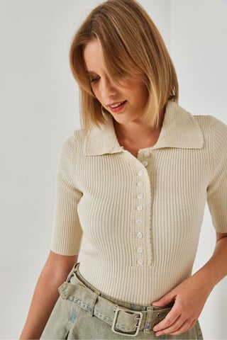 Rippstrick Kurzarm-Strickpullover