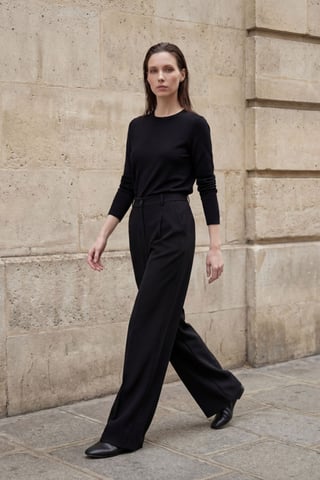 MyFashion Hochtaillierte, plissierte Straight-Leg-Hose - Schwarz