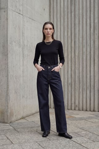 Hochtaillierte gerade Denim-Jeans
