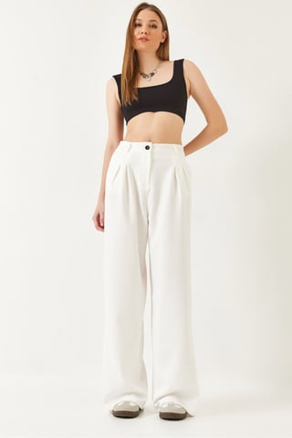 Bianco Lucci Weite, plissierte Hose mit weitem Bein - Weiß