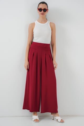 Falten Midikrepp-Hose mit weitem Bein
