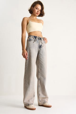Hochtaillierte gerade Denim-Jeans