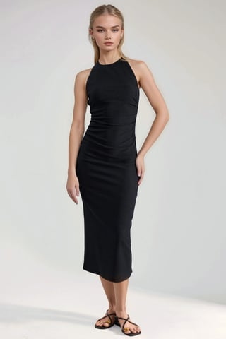 Strukturiertes Midi Bodycon Kleid mit Halterneck