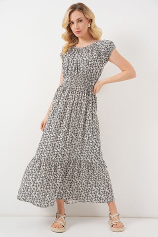 Floral A-Form Maxi-Kleid mit elastischen Details