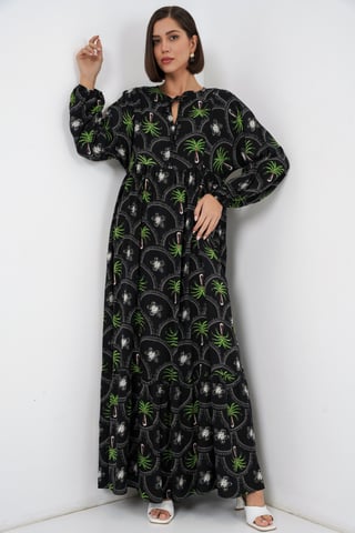 Tropisches Maxi-Kleid mit Knopfverschluss