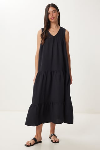 Rüschen V-Ausschnitt Midi-Kleid