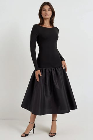 Bootsausschnitt Tailliertes Midi-Kleid