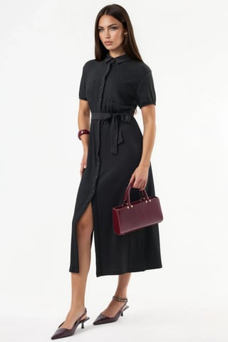 Gürtel-Midi-Hemdkleid