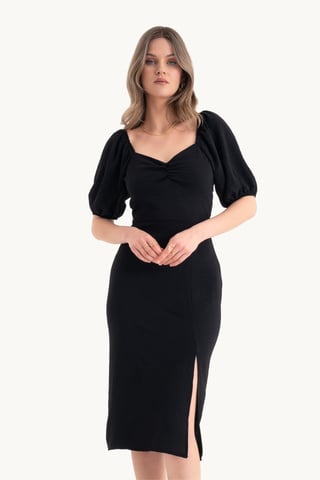 Herzchen-Ausschnitt Midi-Kleid mit seitlicher Schlitze