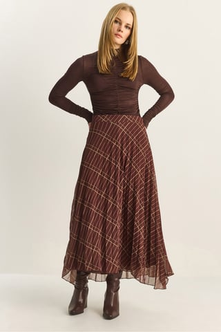 Hochtaillierter Maxikleid Chiffon Karo-Rock