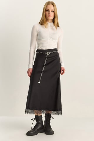 Hochtaillierter Satin A-Linien Maxi-Rock