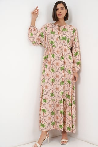 Tropisches Maxi-Kleid mit Knopfverschluss