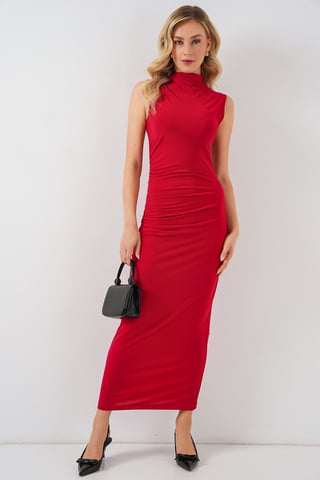 Big Dart Tailliertes Midi-Rolli-Kleid - Rot