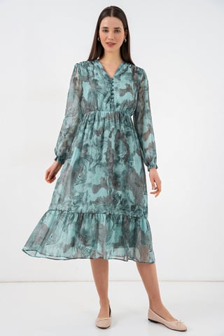 V-Ausschnitt Midi-Kleid mit Knopfverschluss