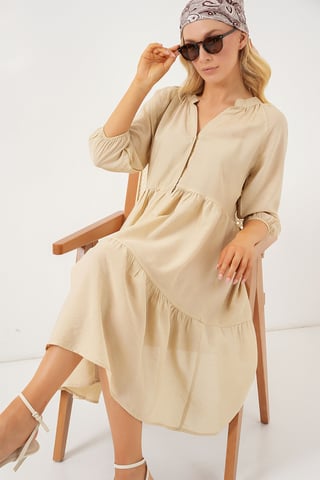 Strukturiertes Midi-Kleid mit Knopfverschluss