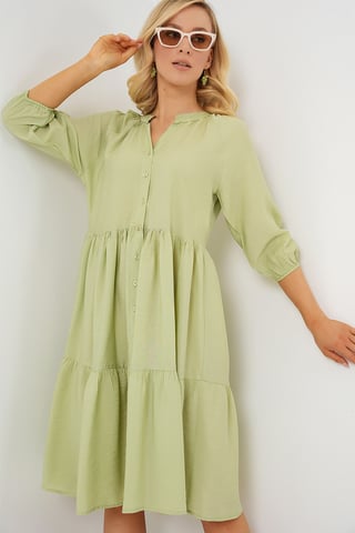 Strukturiertes Midi-Kleid mit Knopfverschluss