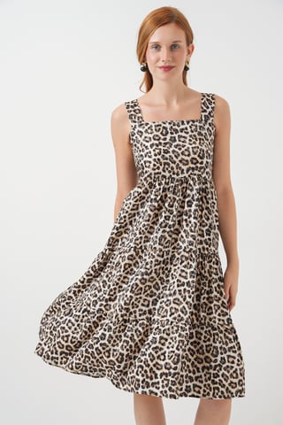 Gemustertes Midikleid mit Quadratkragen