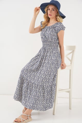 Floral A-Form Maxi-Kleid mit elastischen Details
