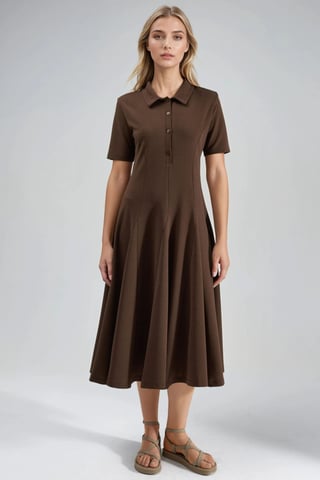 Midi A-Linien-Kleid mit Hemdkragen