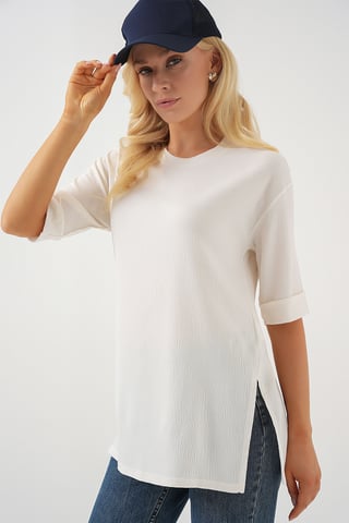 Strukturiertes Rundhals kurzärmeliges T-Shirt