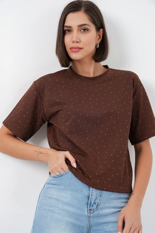 Steinverziert Rundhals-T-Shirt