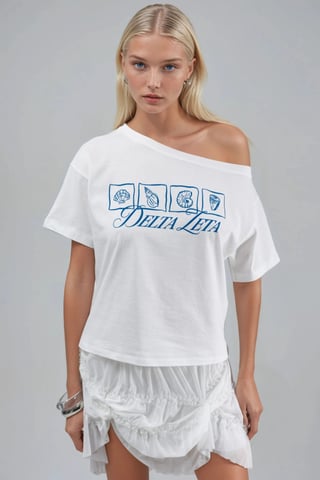 Bedrucktes Boot-Ausschnitt Ein-Schulter T-Shirt