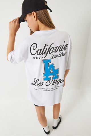 Übergrößen Crewneck Baumwoll-T-Shirt mit Rückenprint