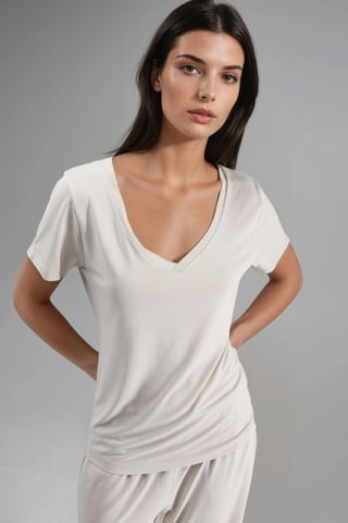 Weiches Touch V-Ausschnitt Kurzarm Modal-Mischung T-Shirt