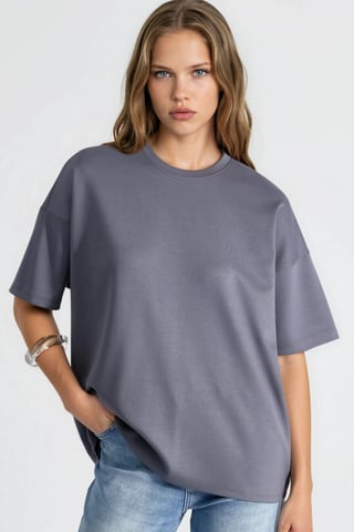 Übergroßes Rundhals-Modal Touch Strick-T-Shirt