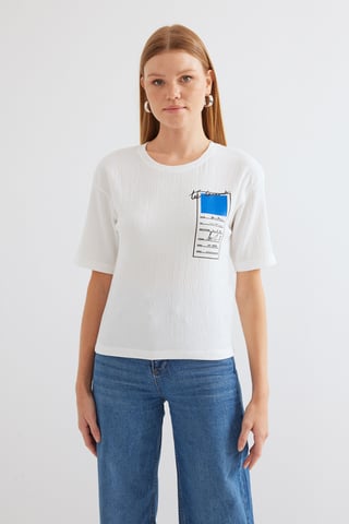 Bedrucktes Rundhals-T-Shirt mit kurzen Ärmeln