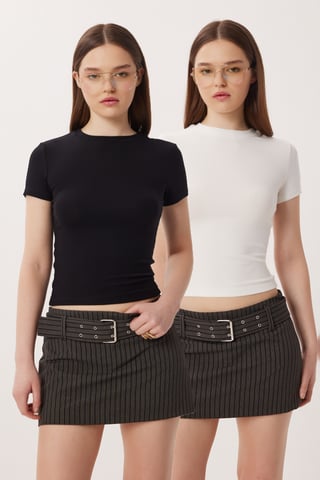 Slim Fit Rundhals-Crop T-Shirt 2er-Pack
