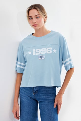 Übergroßes Crew-Neck Crop-T-Shirt mit Motto-Print